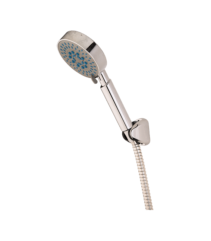 Minline chrome shower head installed in Syrian modern bathroom