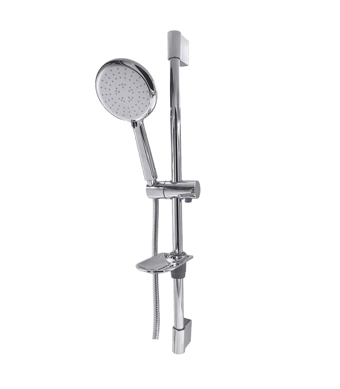 modern Domino chrome shower set installed in Syrian apartment bathroom
