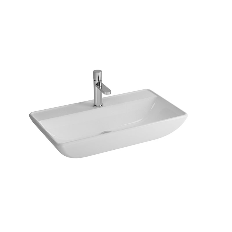 Domino geometric white ceramic washbasin installed in Syrian bathroom