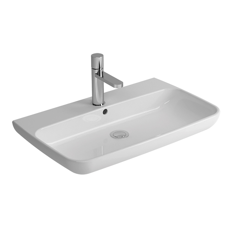Exen rectangular white ceramic washbasin installed in Syrian bathroom