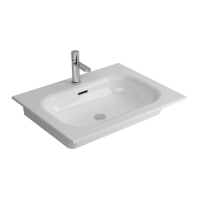 Natural white ceramic washbasin installed in Syrian bathroom