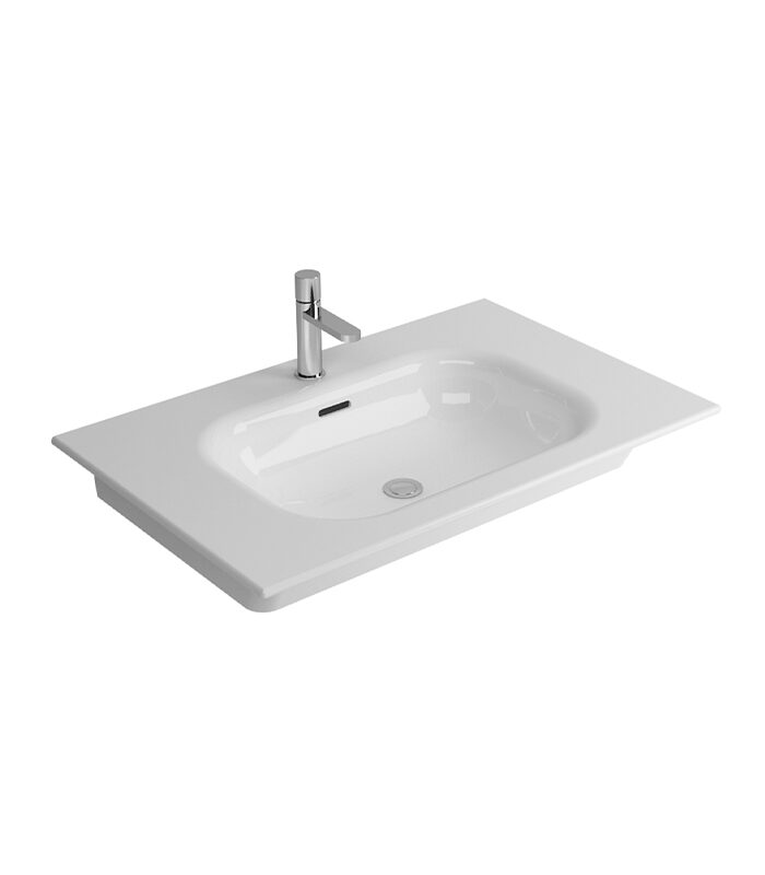 Natural modern white ceramic washbasin in Syrian bathroom