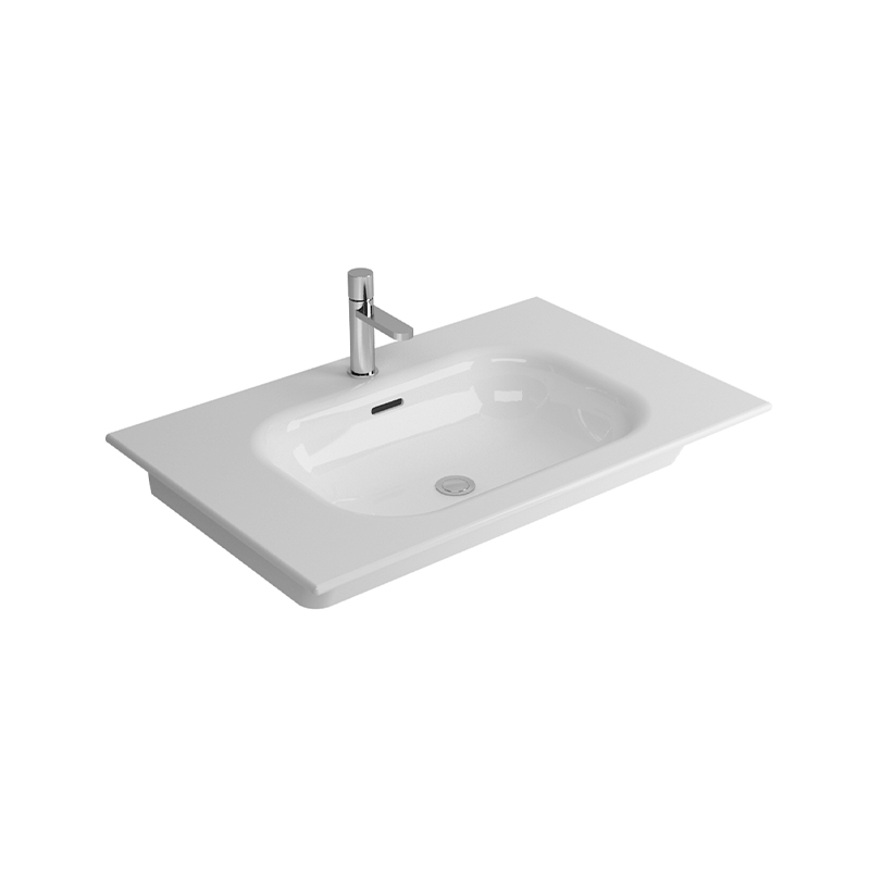 Natural modern white ceramic washbasin in Syrian bathroom