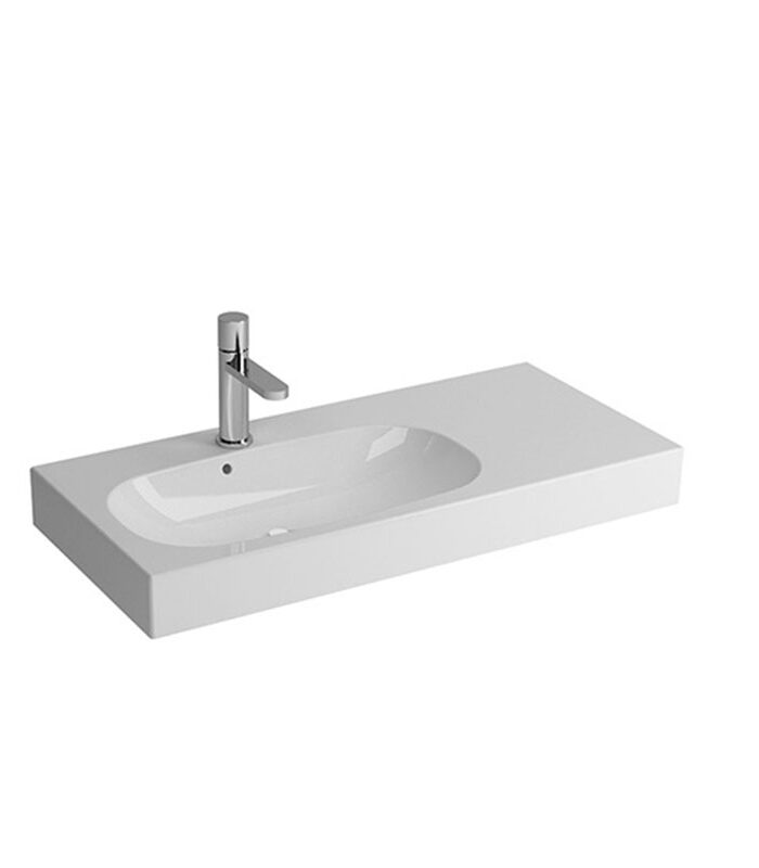 River modern white washbasin with smooth curves in Syrian bathroom