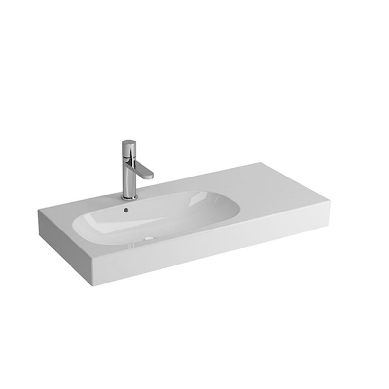 River modern white washbasin with smooth curves in Syrian bathroom