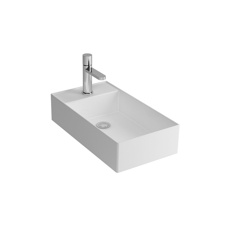 Minline compact white ceramic washbasin installed in Syrian bathroom