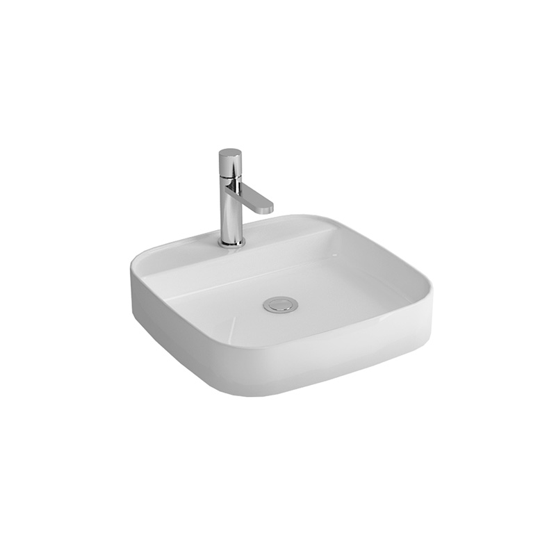 Loft white ceramic minimalist washbasin installed in Syrian bathroom
