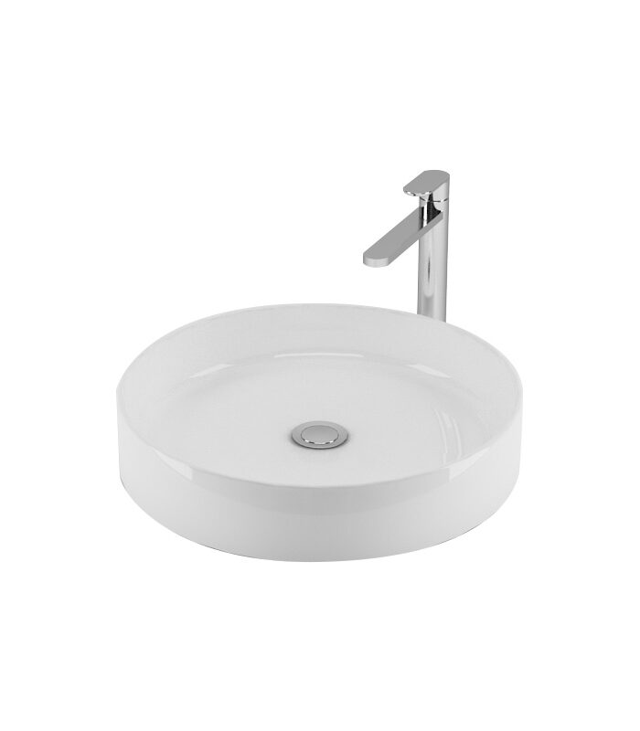 Mittes minimalist white ceramic basin installed in modern Syrian bathroom