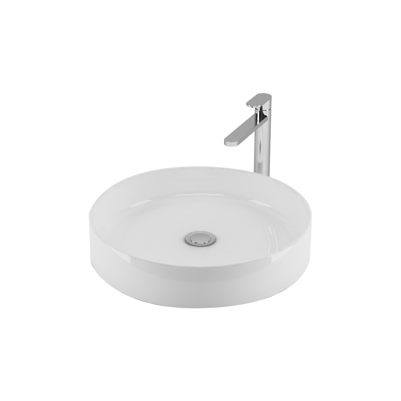 Mittes minimalist white ceramic basin installed in modern Syrian bathroom
