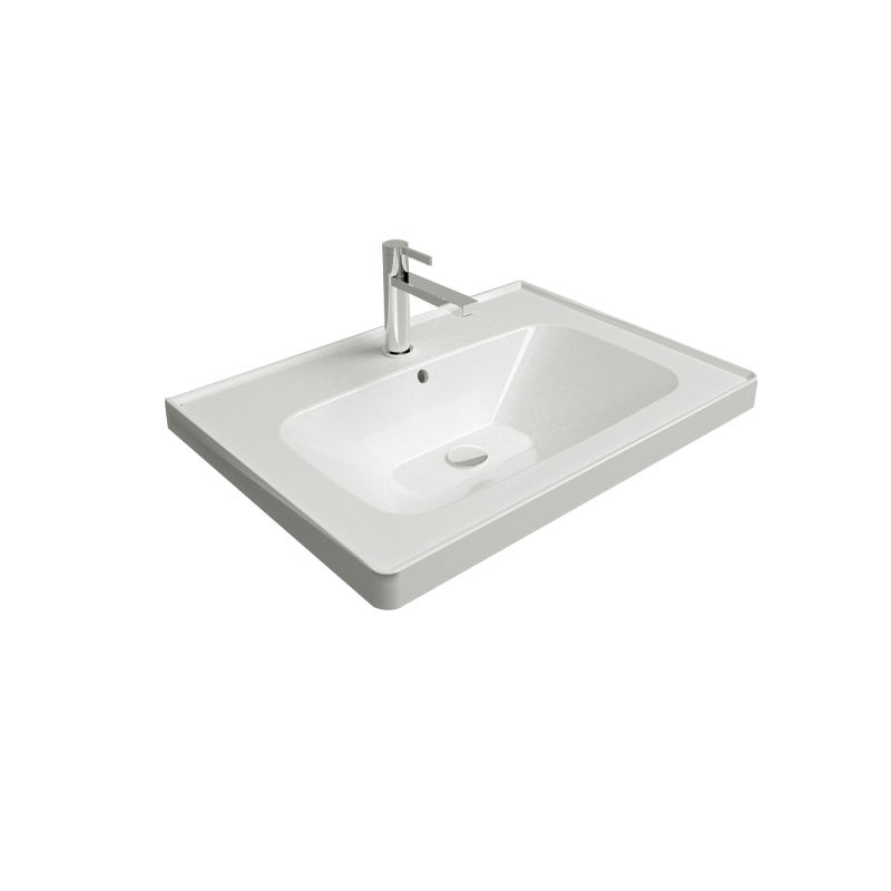 NewLine white ceramic washbasin installed in modern Syrian bathroom