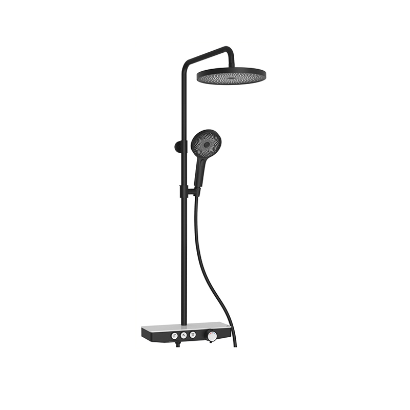 matte black modern shower set with handheld and overhead installed in Syrian bathroom