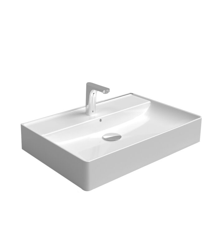 Power white ceramic washbasin installed in Syrian modern bathroom