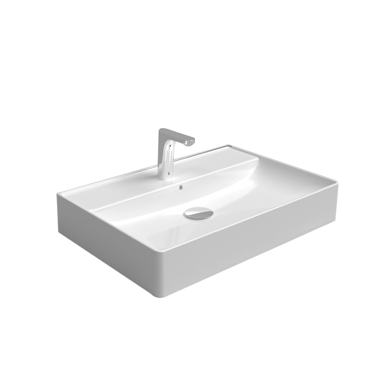Power white ceramic washbasin installed in Syrian modern bathroom