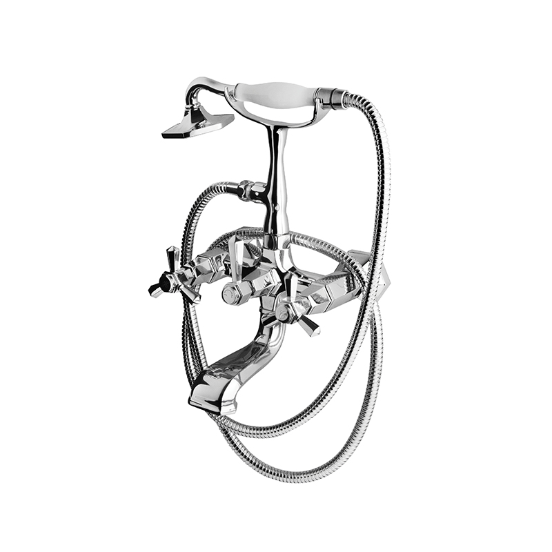 Angular hexagonal chrome mixer from Hexa collection installed on Syrian sink