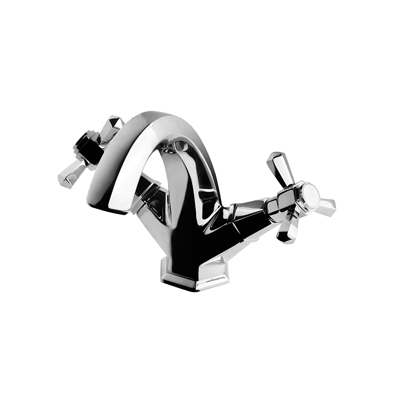 Hexagonal chrome bathroom mixer from Hexa collection installed in Syrian washroom