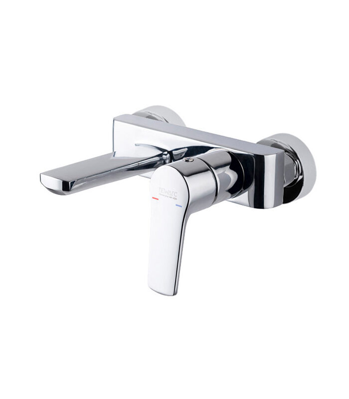Curved chrome bathroom mixer from New Art collection on Syrian ceramic basin