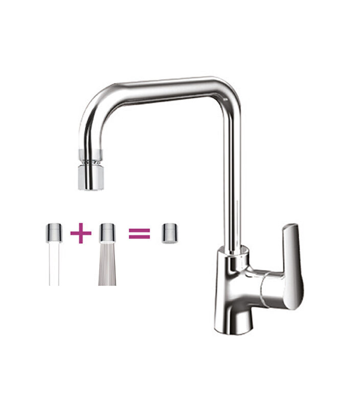 Wide chrome bathroom mixer from New Art series on ceramic basin in Syria