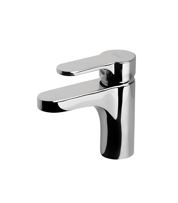 Minimalist Master chrome mixer tap on white washbasin in Syrian bathroom
