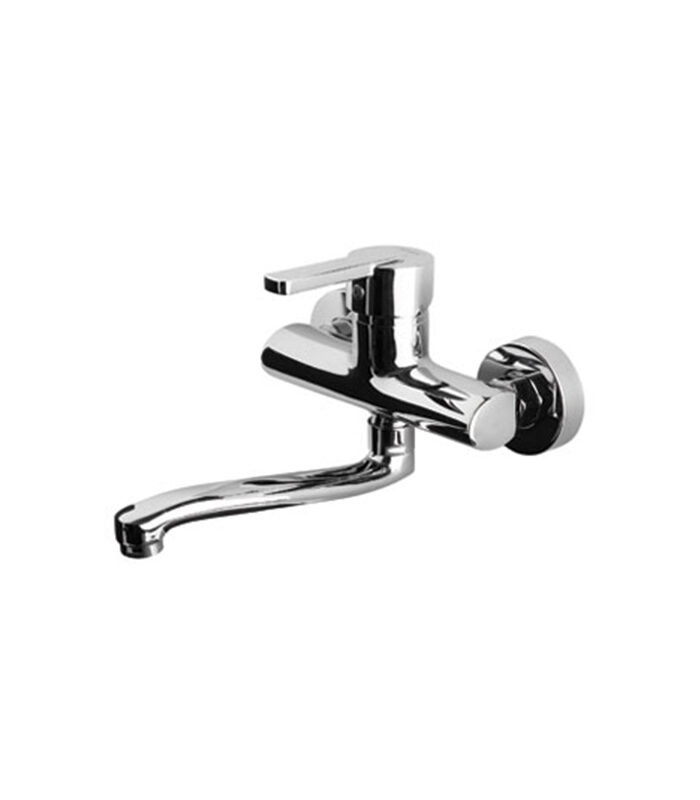 Streamlined chrome bathroom mixer from Master collection in Syrian washroom