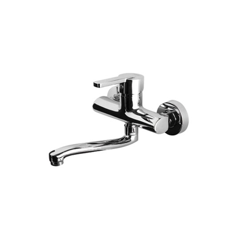 Streamlined chrome bathroom mixer from Master collection in Syrian washroom