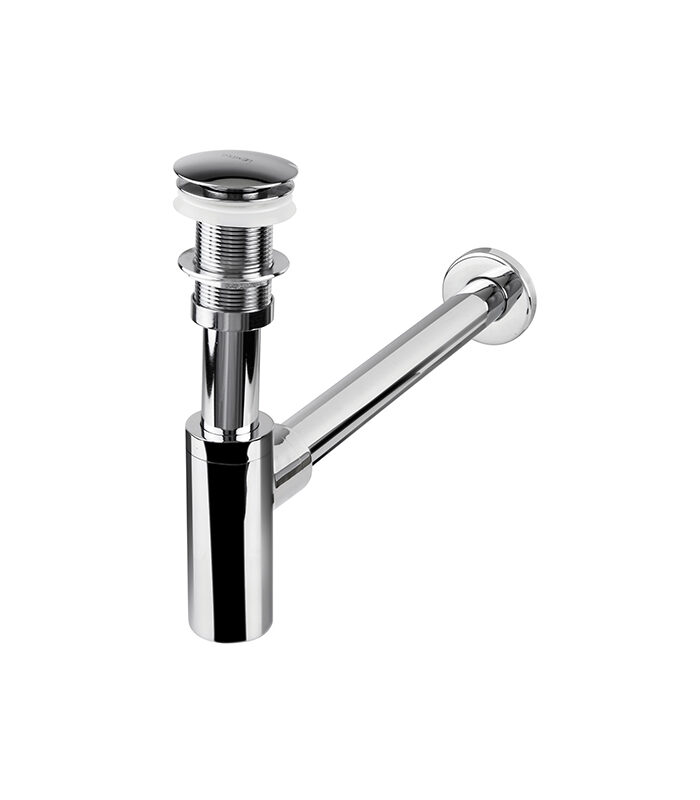 Professional silver basin trap mixer installed in sleek Syrian washbasin
