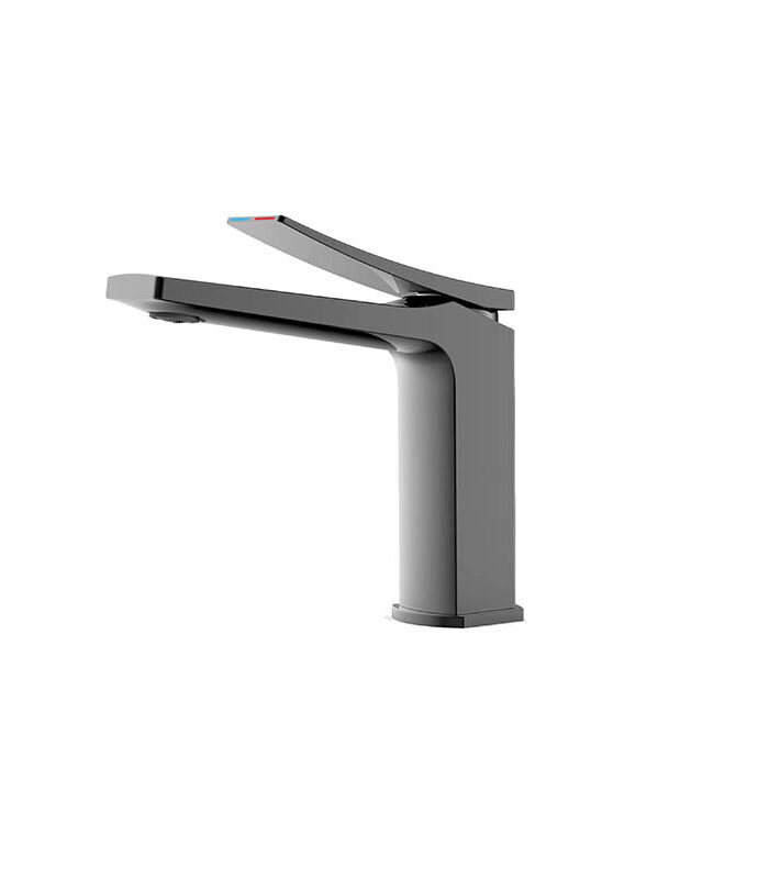 Angular matte black mixer from Trend collection installed on a ceramic basin in Syria