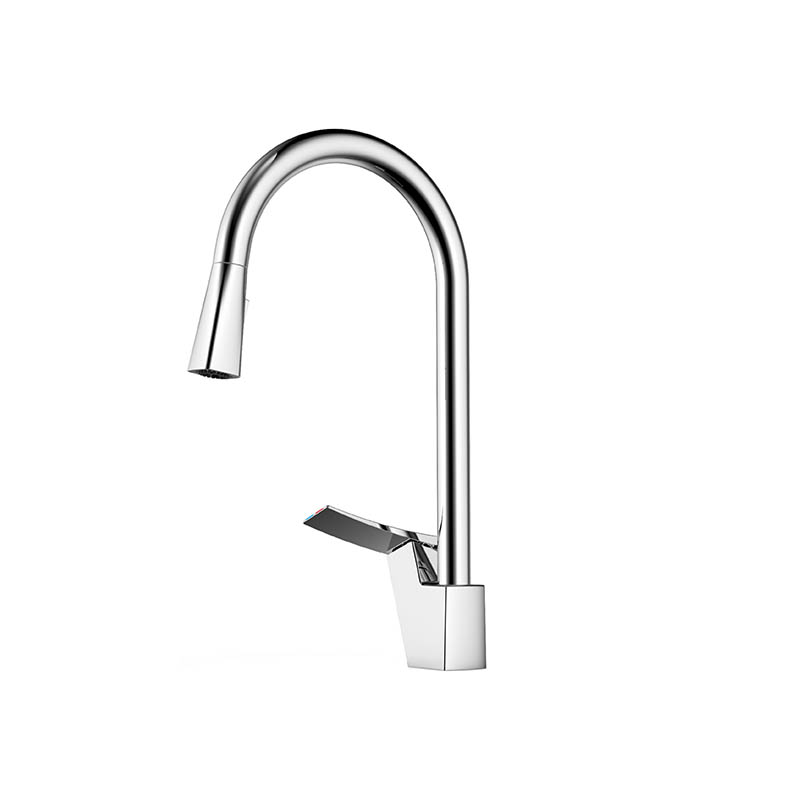 Curved chrome mixer from Trend collection installed on Syrian washbasin
