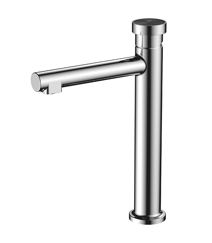 Sleek hexagonal chrome mixer from Hexa Milan collection installed in Syrian bathroom