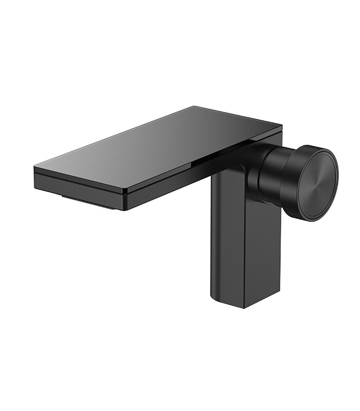 Black hexagonal mixer with matte finish from Hexa Milan collection on Syrian sink