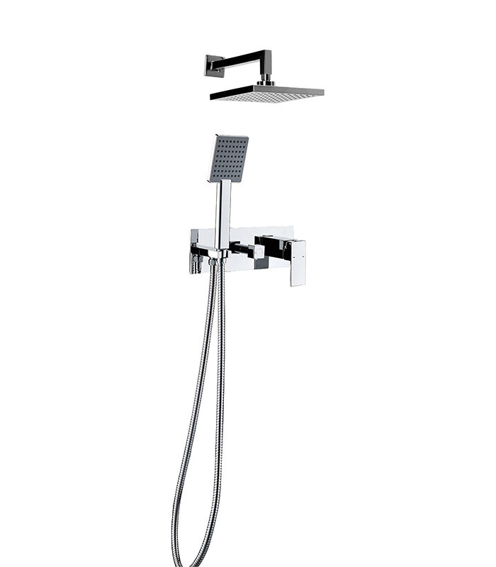 Aqua chrome shower set with wall-mounted system in modern Syrian bathroom
