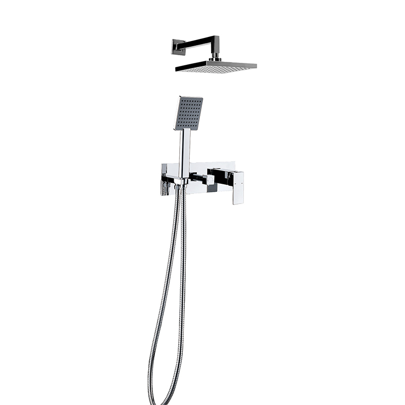 Aqua chrome shower set with wall-mounted system in modern Syrian bathroom