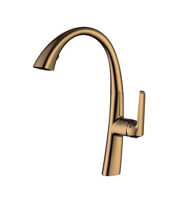 Energy mixer with shiny gold finish installed in modern Syrian bathroom