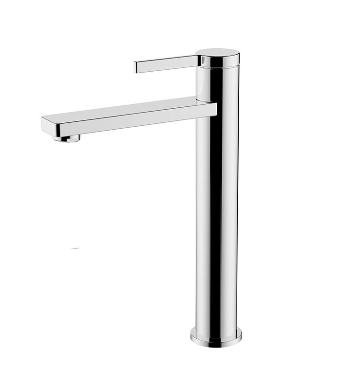 Bold chrome bathroom mixer with reflective finish in Syrian washroom