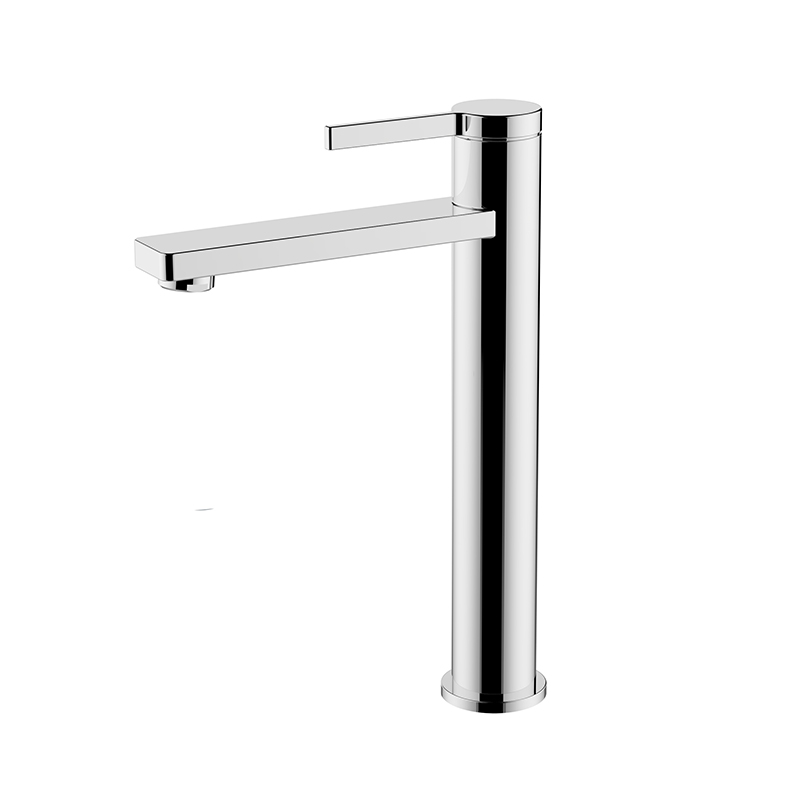 Bold chrome bathroom mixer with reflective finish in Syrian washroom