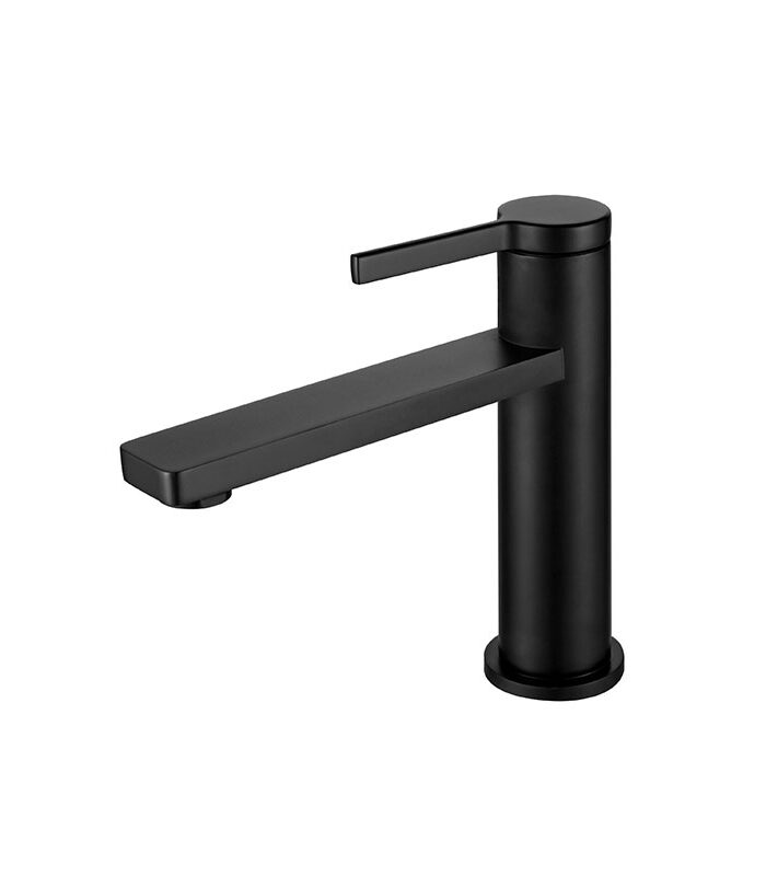 Elegant matte black bold mixer installed on floating vanity in Syria