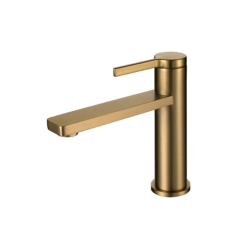 Sleek bold gold mixer tap installed on ceramic basin in Syrian home