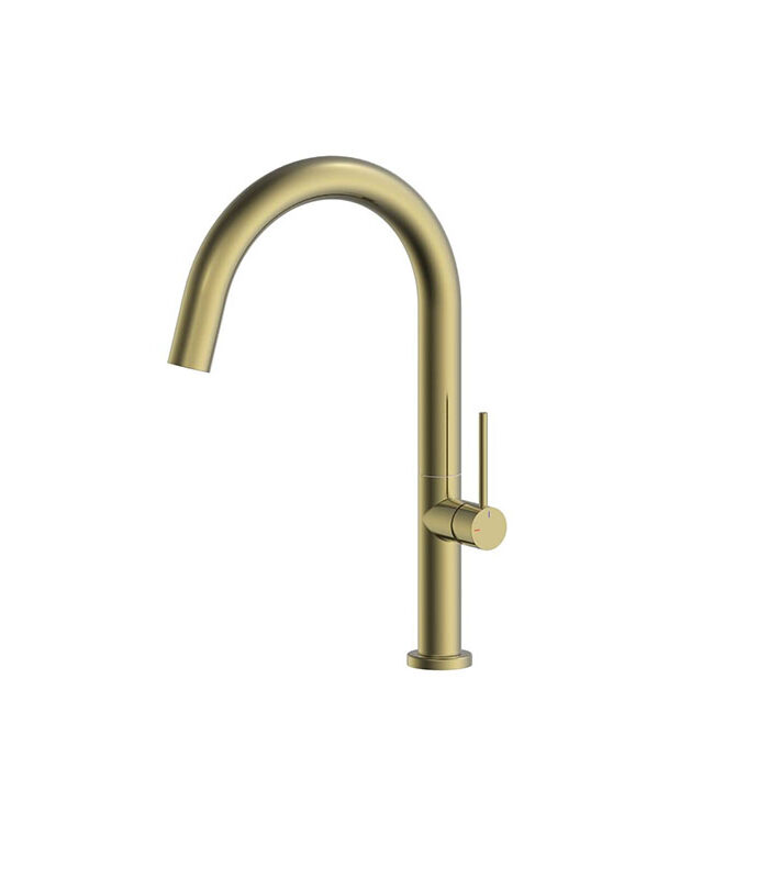 Classic gold bold mixer installed on white ceramic sink in Syrian bathroom