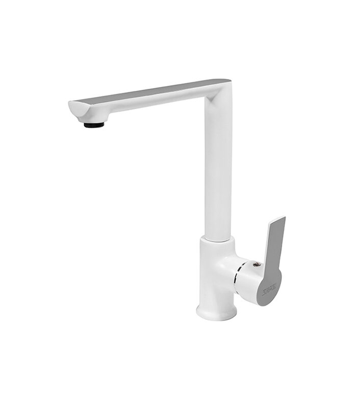 Loft white bathroom mixer installed on minimalist ceramic sink in Syria