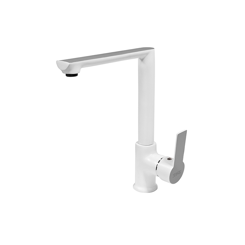 Loft white bathroom mixer installed on minimalist ceramic sink in Syria