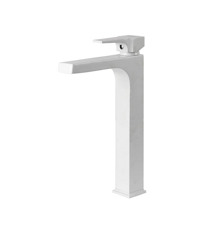 Elegant white mixer tap installed on ceramic washbasin in Syrian bathroom