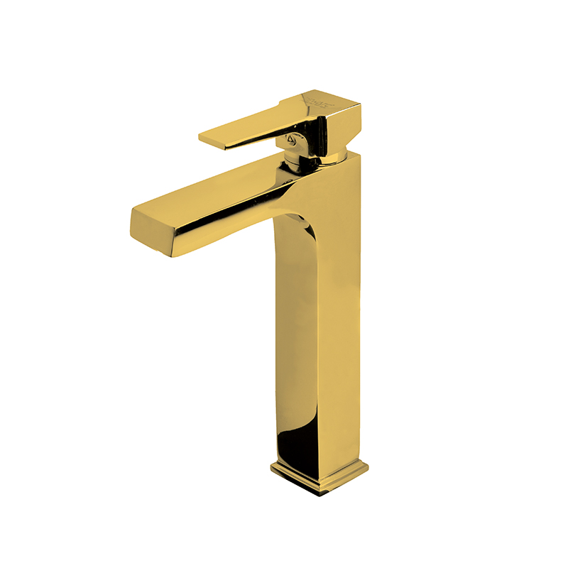 Premium golden mixer tap with bold design in luxury Syrian bathroom
