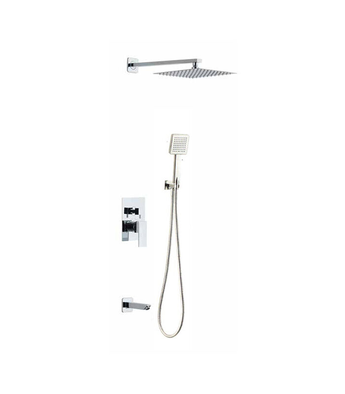 Aqua silver shower system with wall-mounted head and handle in modern Syrian bathroom