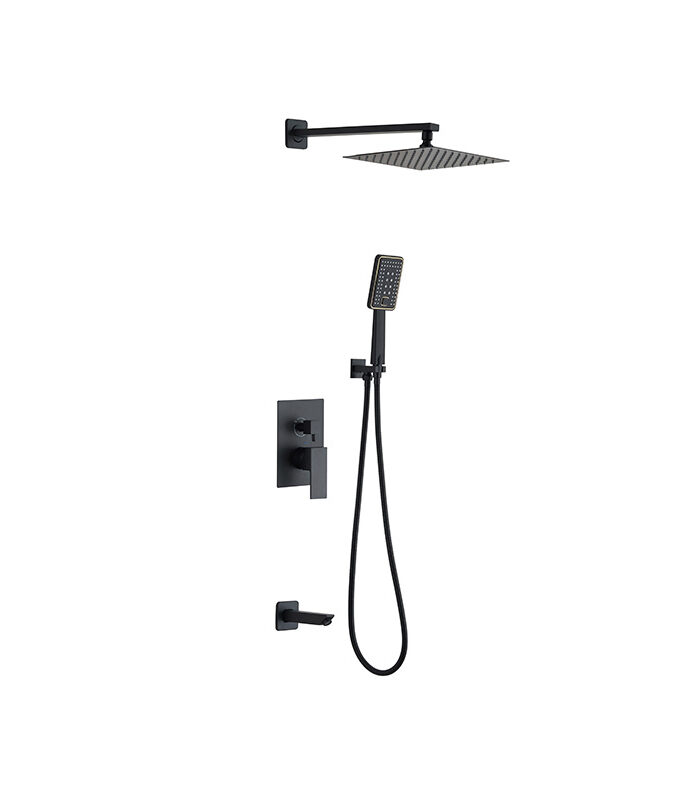Aqua matte black shower set with wall-mounted design in contemporary Syrian bathroom