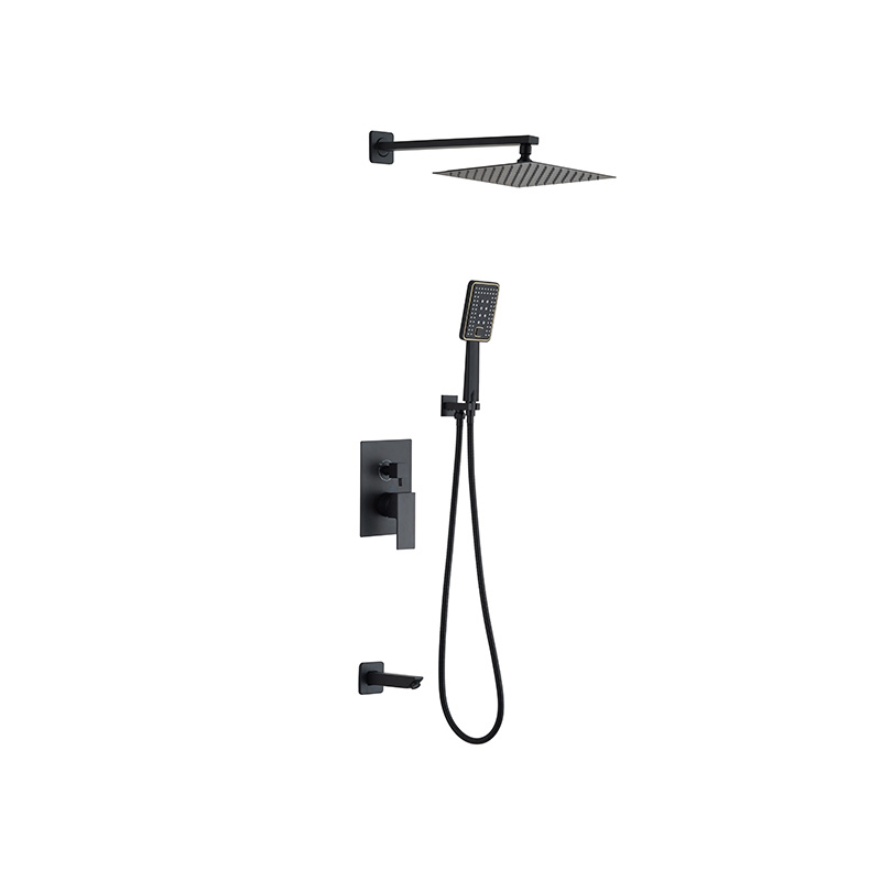 Aqua matte black shower set with wall-mounted design in contemporary Syrian bathroom