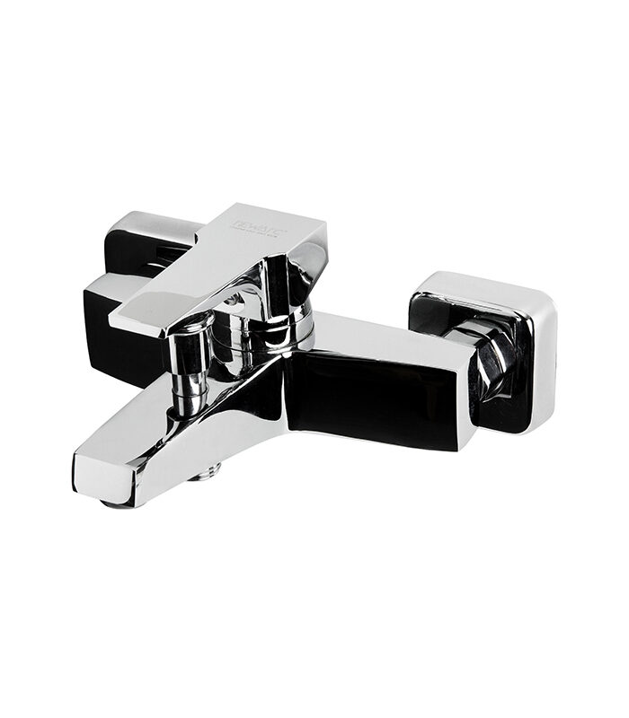 Chrome-finished silver mixer tap installed in stylish Syrian bathroom