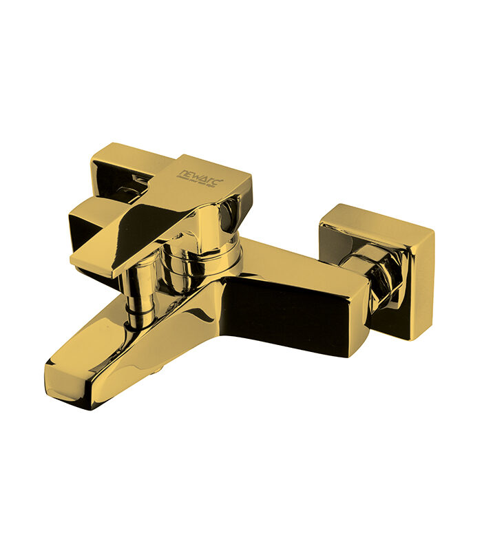 Brushed gold bathroom mixer tap with minimalist design in Syrian bathroom