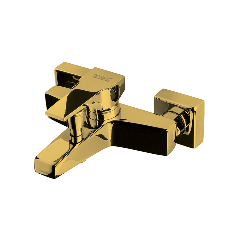 Brushed gold bathroom mixer tap with minimalist design in Syrian bathroom