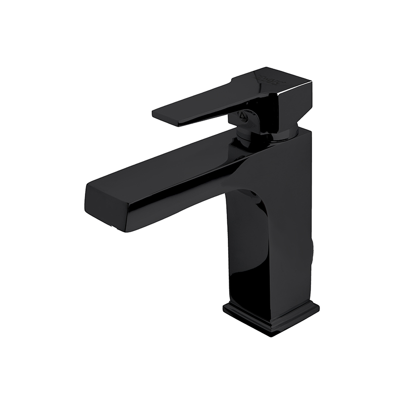 Modern matte black mixer installed on bathroom sink in Syria