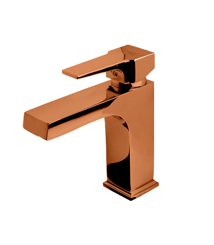 Brushed bronze mixer tap with sleek handle on modern Syrian sink