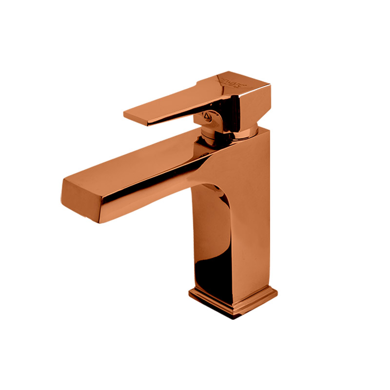Brushed bronze mixer tap with sleek handle on modern Syrian sink